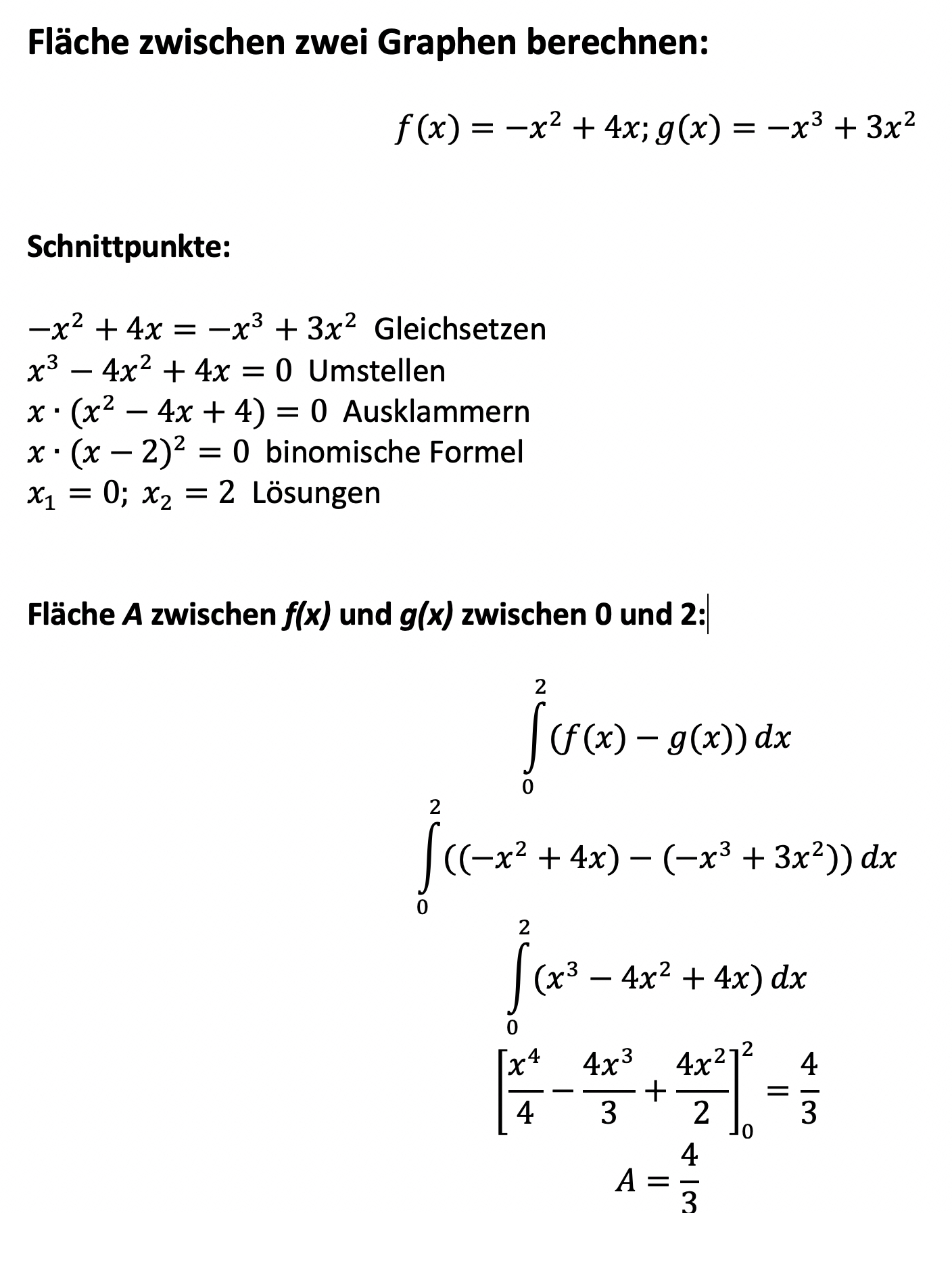 Fläche zwischen f